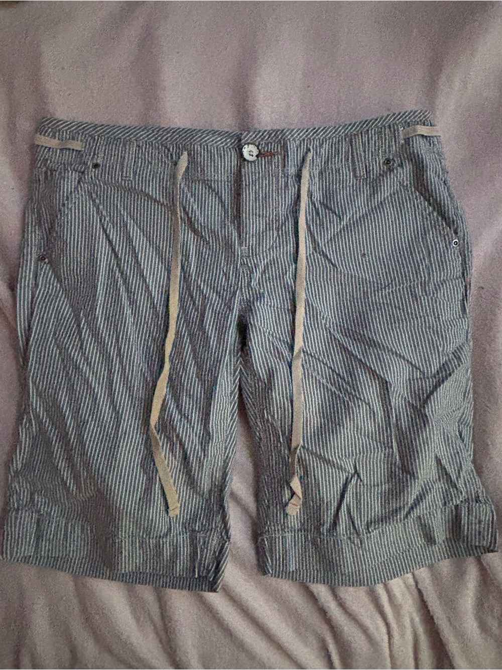 GAP Blue and White Pinstripe Hybrid Shorts with Drawstring